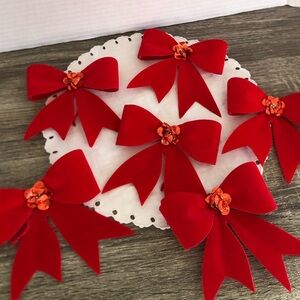 Vtg Flocked Red Holiday Bows